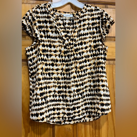 Calvin Klein Women's Black and Tan Abstract Blouse - Picture 1 of 1